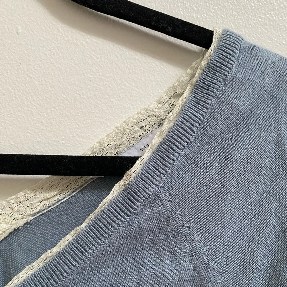 Zara Combination Knit Lace Trim V-Neck Sweater S - Picture 3 of 6